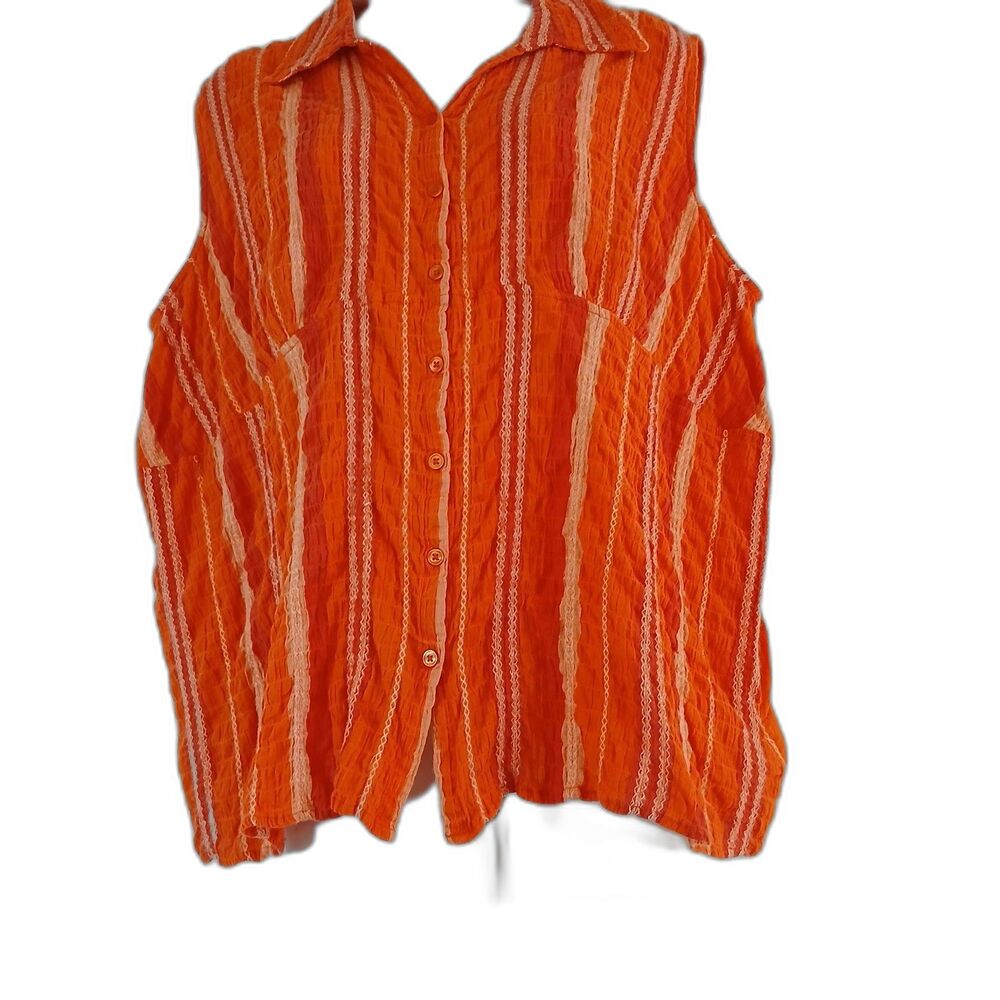 St. Johns Bay top orange sleeveless button up lightweight sz1X summer beach
